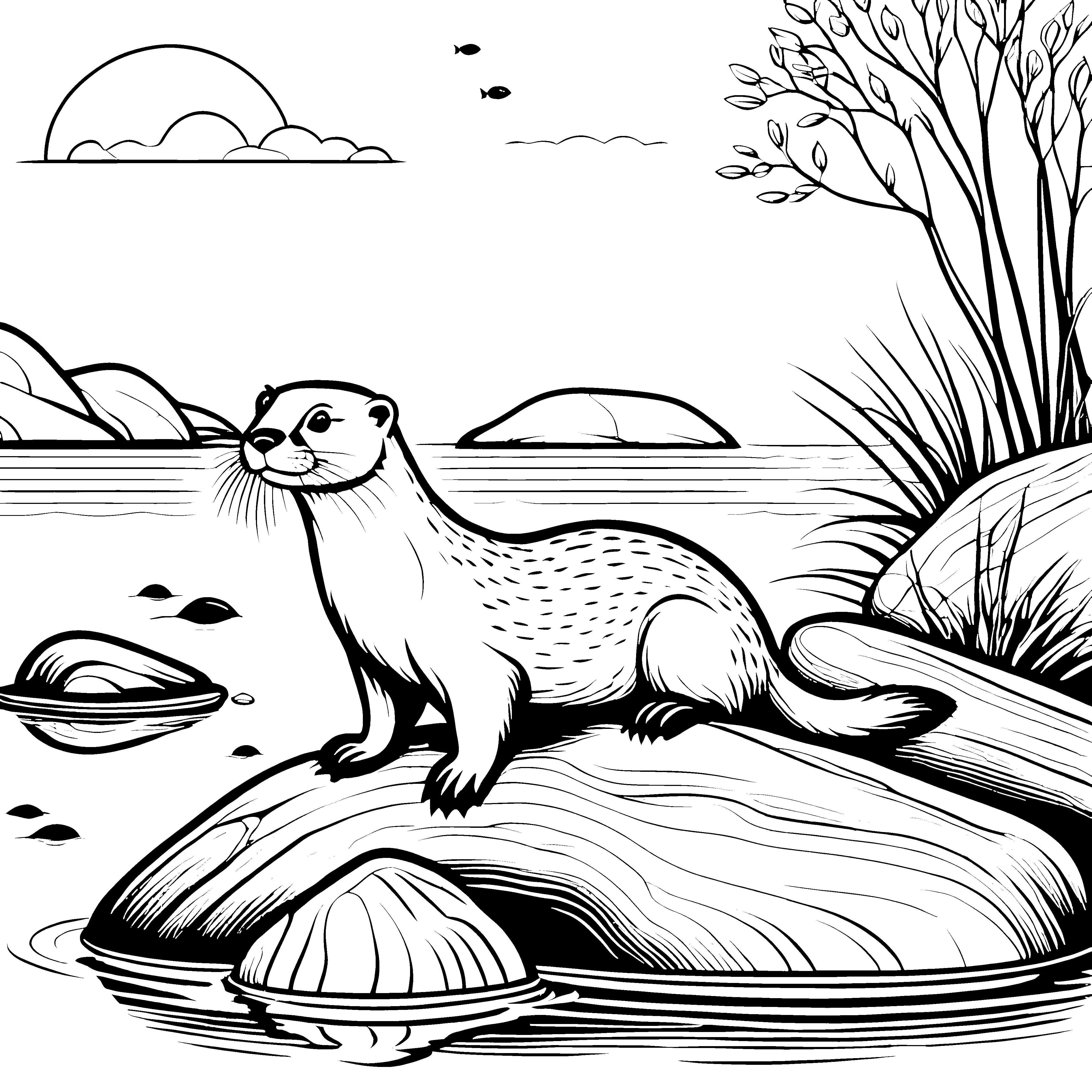 Verspielter Otter auf sonnigem Stein Ausmalbild für kleine Naturfreunde