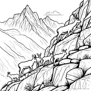 Entzückende Steinbock-Babys auf dem Bergpfad Ausmalvorlage für kleine Abenteuerlustige