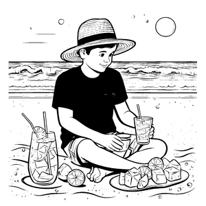 Erfrischende Cocktails am sonnigen Strand Ausmalvorlage für fröhliche Entdecker