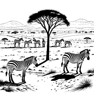 Zebras unter dem schattigen Baum Malvorlage für fantasievolle Tierfreunde