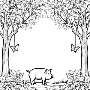 Witziges Hängebauchschwein erkundet die Natur Ausmalbild für neugierige Tierfreunde