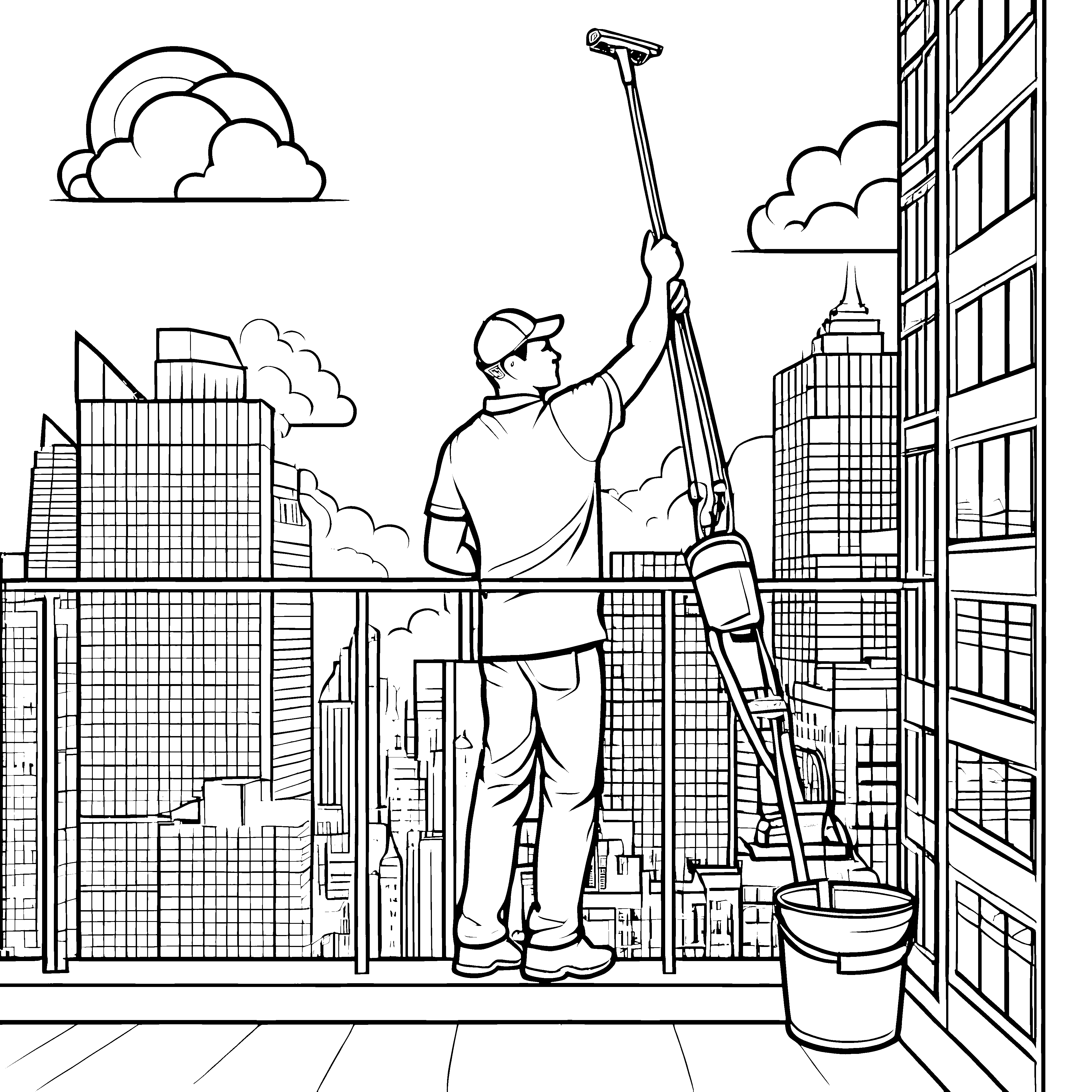 Hochfliegender Fensterputzer mit weitem Blick Ausmalvorlage für mutige Abenteurer