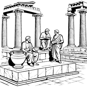 Philosophische Gespräche unter antiken Säulen Ausmalbild für wissbegierige Köpfe
