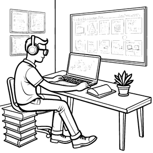 Kreativer Softwareentwickler beim Programmieren Ausmalbild für junge Technikhelden