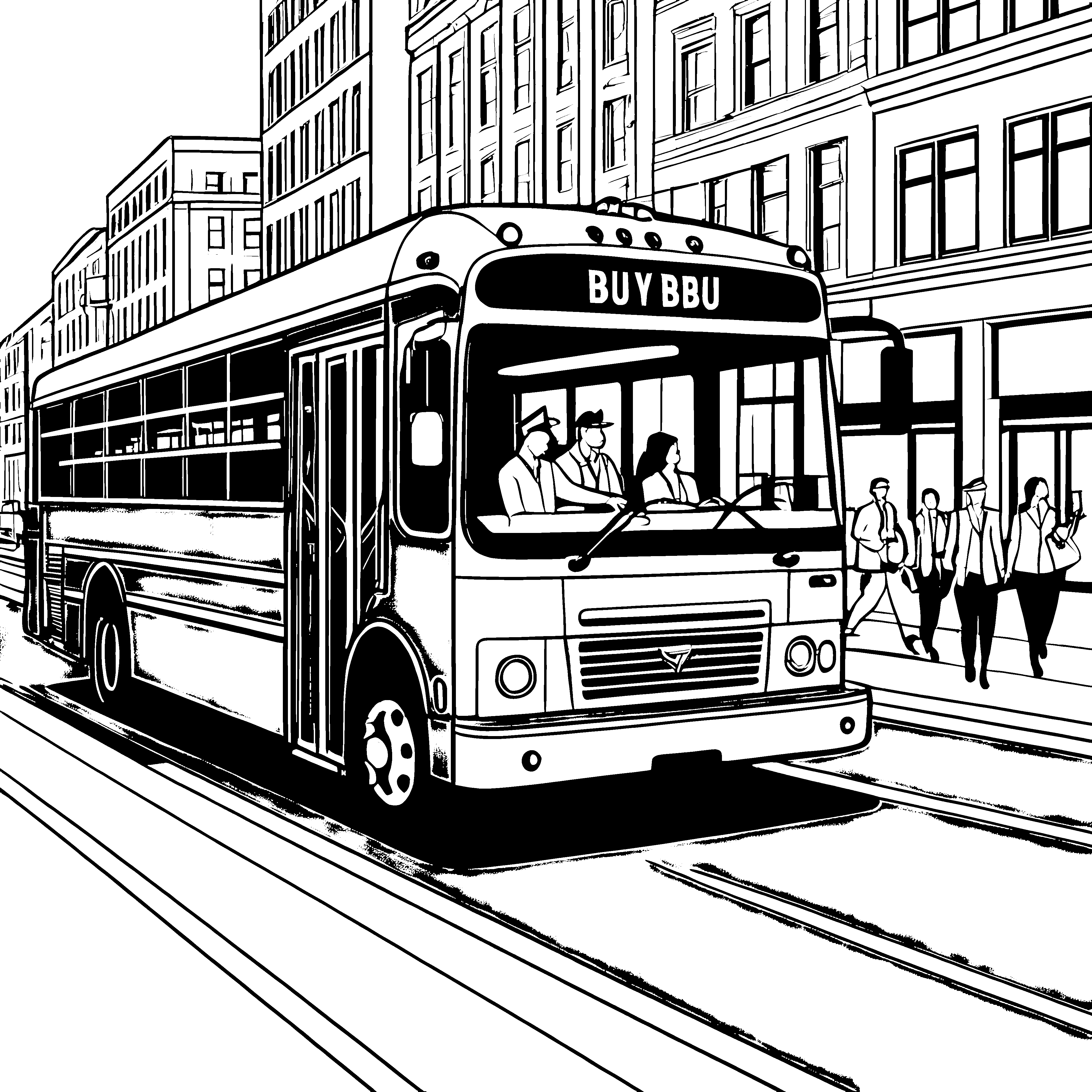 Lebhafter Busfahrer in der Stadt Malvorlage für neugierige Stadtentdecker