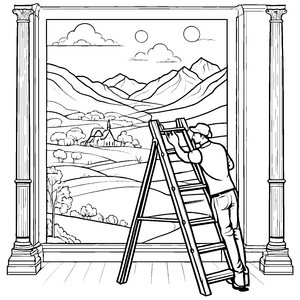 Faszinierender Maler bei beeindruckendem Landschaftsbild Ausmalmotiv für kreative Künstler