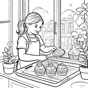 Fröhliche Cupcakes mit buntem Zuckerguss Ausmalvorlage für leidenschaftliche Backfreunde