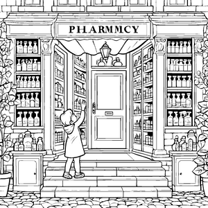Kreative Apotheke mit bunten Fläschchen Malvorlage für neugierige Entdecker