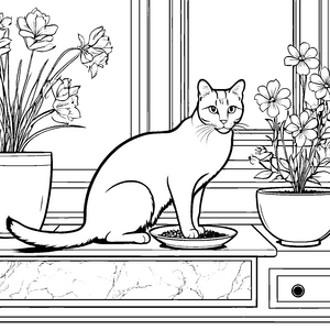 Zwei zufriedene Katzen am Fressnapf Ausmalvorlage für hungrige Tierliebhaber