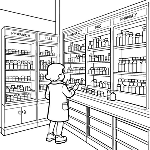 Verspielter Apotheker mit bunten Medizinfläschchen Malvorlage für kleine Entdecker