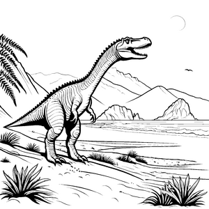 Imposanter Spinosaurus am Ufer des Meeres Ausmalbild für junge Dinoabenteurer