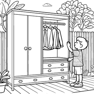 Lebendiger Kleiderschrank mit schicker Kleidung Ausmalbild für kreative Modefreunde