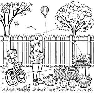 Bunte Luftballons über fröhlichem Spielplatz Ausmalbild für neugierige Abenteurer