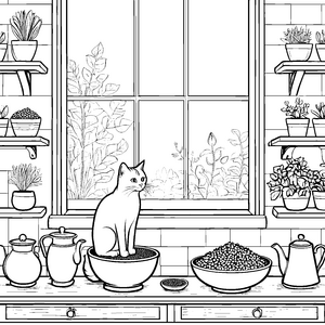 Verspielte Katzen bei leckerem Fressen Ausmalvorlage für hungrige Künstler