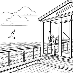 Glänzender Fensterputzer mit frischem Meeresblick Ausmalbild für kleine Entdecker
