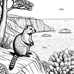 Verspieltes Quokka am sonnigen Küstenrand Malvorlage für angehende Naturforscher