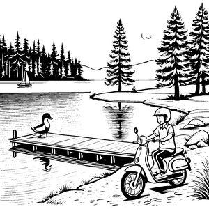 Abenteuerliches Moped am malerischen See Malvorlage für junge Entdecker