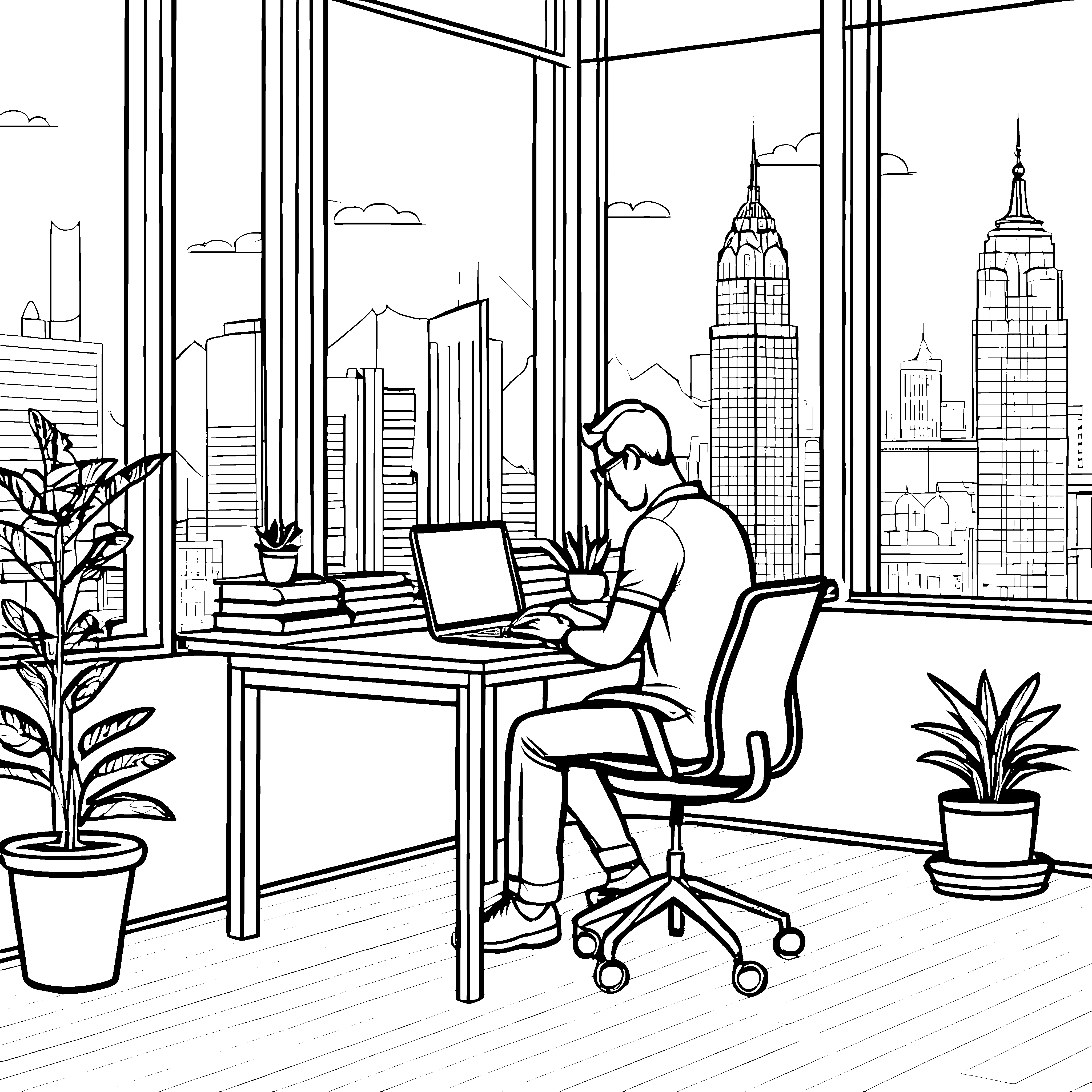 Kreativer Softwareentwickler bei inspirierender Projektarbeit Ausmalbild für innovative Denker