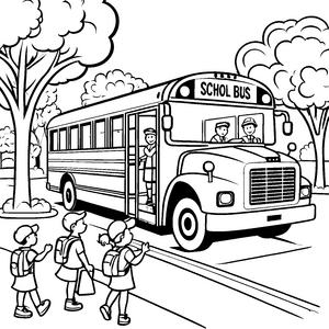 Lustiger Schulbus mit fröhlichen Fahrgästen Ausmalbild für neugierige Entdecker