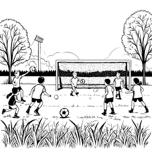 Flinke Kicker zeigen ihr Talent im Tor Ausmalvorlage für sportbegeisterte Kids
