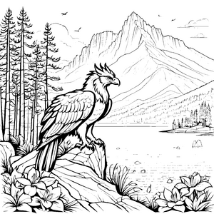Majestätischer Greifvogel über atemberaubender Landschaft Ausmalbild für neugierige Abenteurer