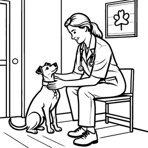 Herzliche Tierarztbesuch mit treuem Hund Malvorlage für kleine Tierfreunde