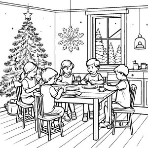Fröhliches Basteln unterm Weihnachtsbaum Ausmalbild für kreative Weihnachtsfreunde