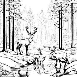 Majestätische Rehe am glitzernden Wasser Malvorlage für wunderliche Naturentdecker