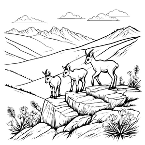 Zwei neugierige Steinbock-Babys auf Felsen Ausmalbild für kleine Entdecker