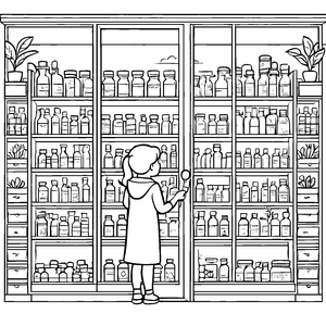 Virales Apotheke mit spannenden Heilmitteln Malvorlage für neugierige Entdecker