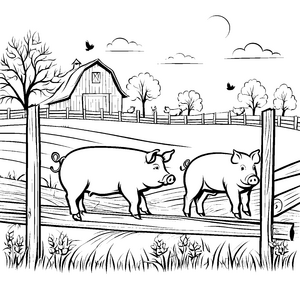 Süße Schweine auf der Farm Ausmalvorlage für neugierige Tierfreunde