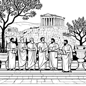 Philosophische Sage unter dem olivenbaum Ausmalmotiv für wissbegierige Schüler