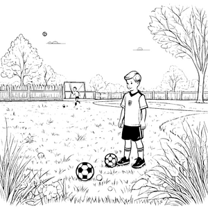 Kicker-Kids beim spannenden Fußballspiel Ausmalbild für kleine Sportfans