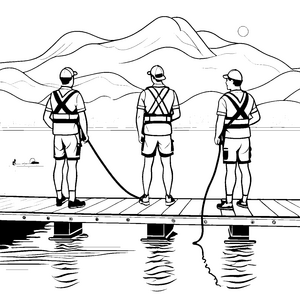 Team der Rettungsschwimmer auf der Aussichtsplattform Ausmalvorlage für mutige Wasserhelden