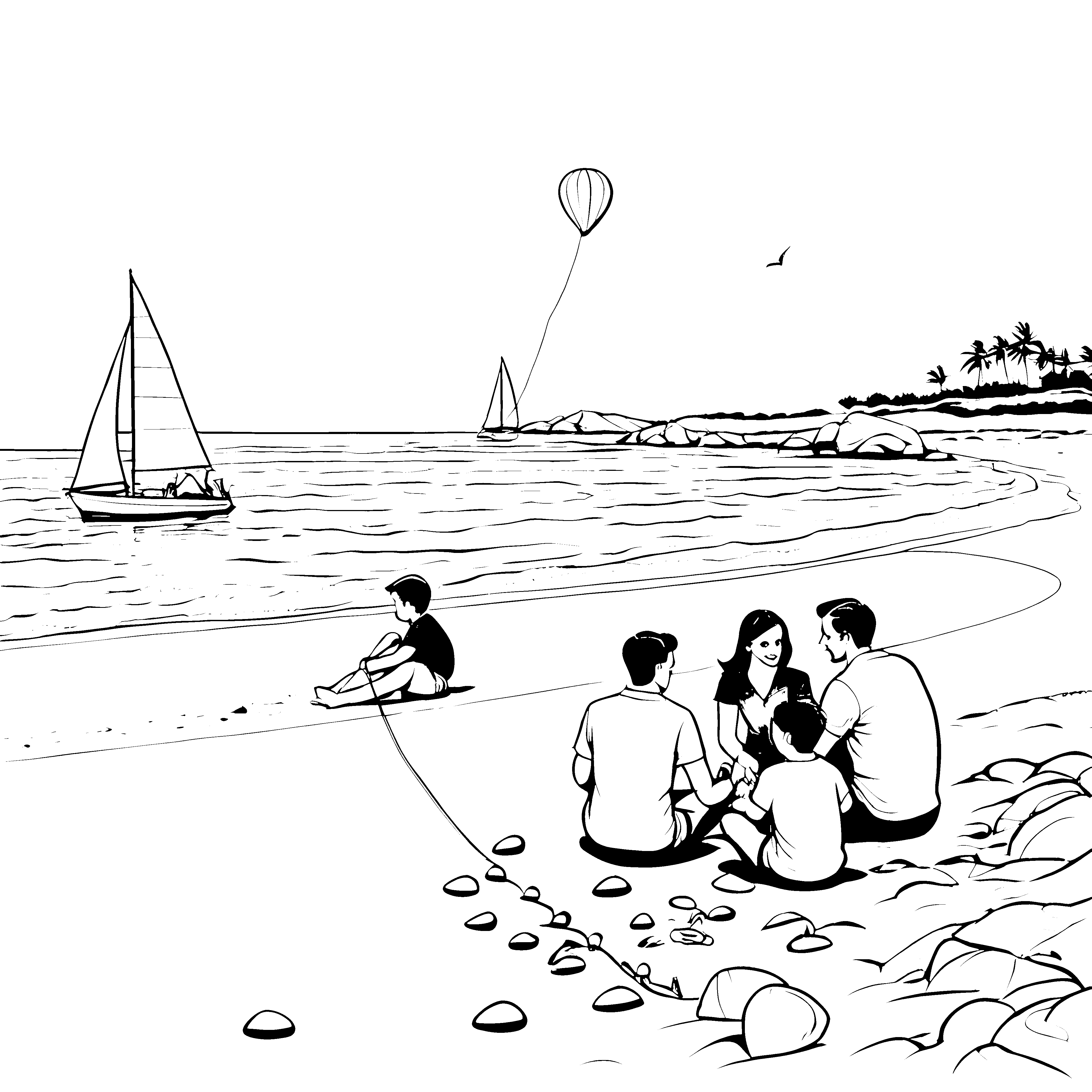 Sommerliches Familienvergnügen am Strand Ausmalbild für entspannte Sonnenliebhaber