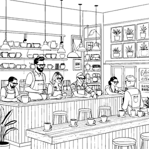 Moderne Kaffeebar mit stylishem Flair Malvorlage für kreative Genießer