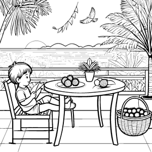 Tropische Rambutanfrüchte auf sonniger Terrasse Ausmalbild für neugierige Genießer