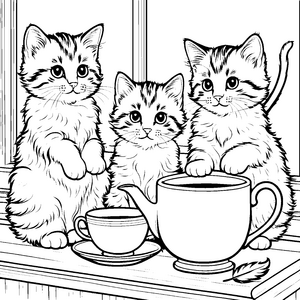 Spaßige Teezeit mit zauberhaften Schmusekatzen Ausmalvorlage für träumerische Tierliebhaber