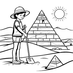 Entdeckungsreise zur geheimnisvollen Pyramide Malvorlage für junge Abenteurer