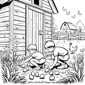Eiersammelspaß im bunten Garten Ausmalvorlage für kleine Entdecker