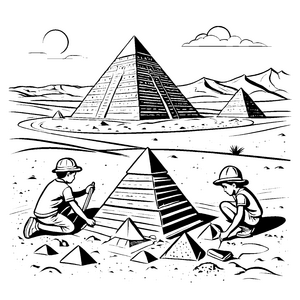 Faszinierende Pyramiden im Sandkasten Abenteuer Ausmalbild für kleine Architekten