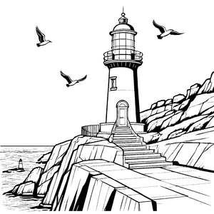 Beeindruckender Leuchtturm auf der Klippe Ausmalbild für abenteuerliche Küstenentdecker