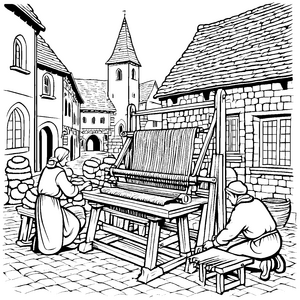 Faszinierendes Webmotiv im historischen Ambiente Ausmalbild für kreative Handwerker