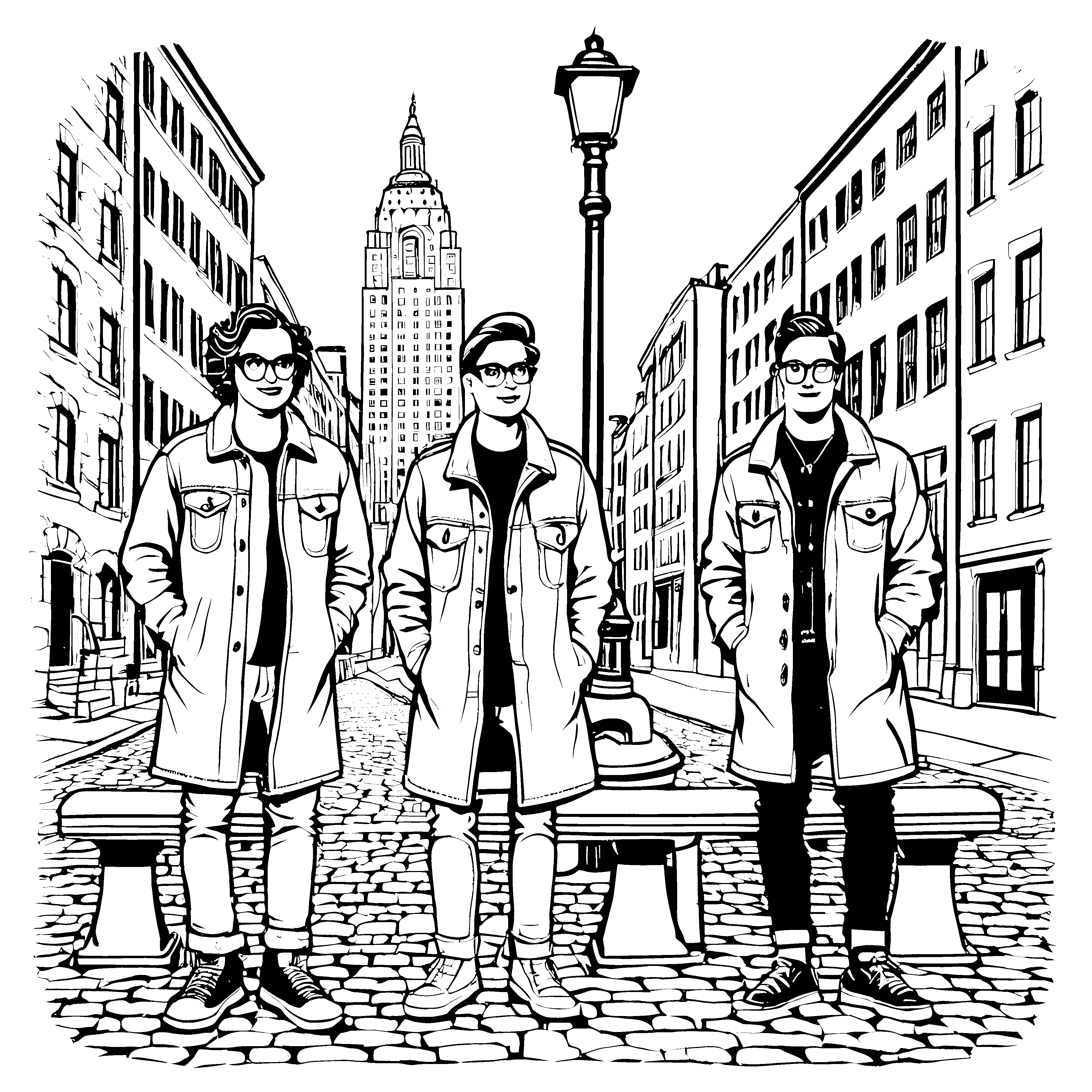 Coole Hipster im urbanen Lifestyle Ausmalbild für trendbewusste Entdecker