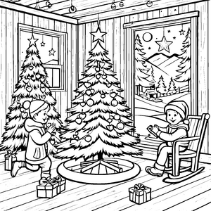 Festliche Weihnachtsfreude mit strahlenden Tannen Ausmalbild für fröhliche Entdecker