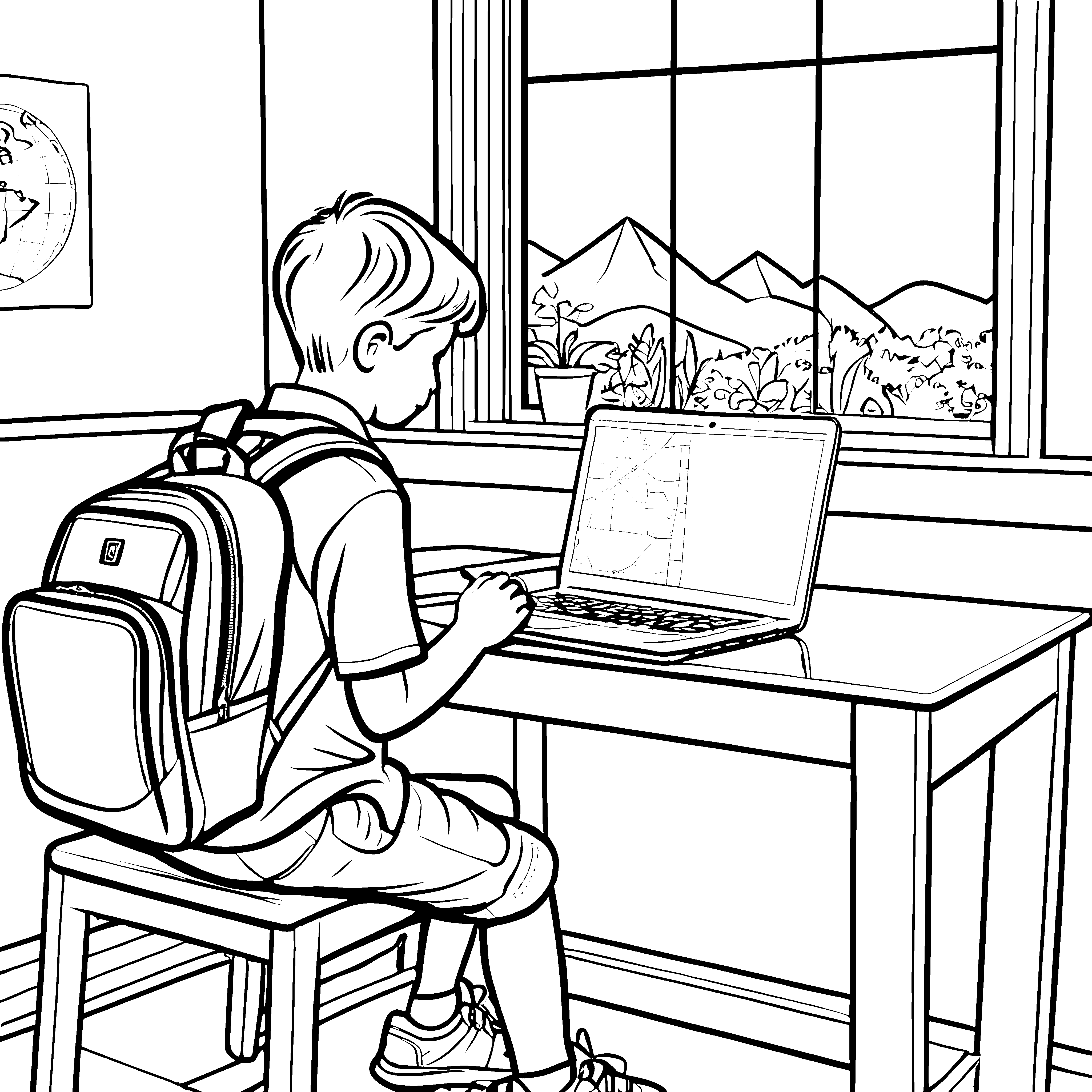 Abenteuerlicher Laptop im Lernzimmer Malvorlage für neugierige Schüler
