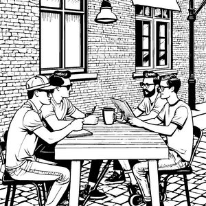 Stylische Hipster bei Kaffee und Gesprächen Ausmalbild für kreative Köpfe