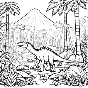 Spinosaurus beim Erkunden des Urwalds Ausmalbild für neugierige Dino-Entdecker