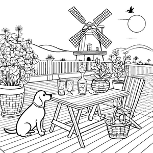 Erfrischende Cocktails auf der sonnigen Terrasse Ausmalvorlage für fröhliche Entdecker