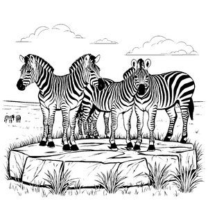 Witzige Zebras spielen fröhlich in der Savanne Ausmalmotiv für neugierige Tierfreunde
